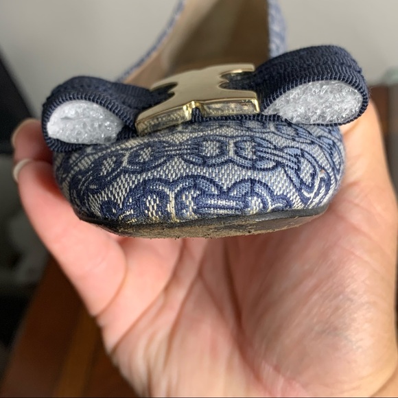 Tory Burch Link Print Textile Buckle Flats - Picture 8 of 12